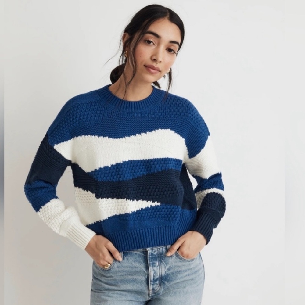Madewell Navy and Cream Geometric Sweater